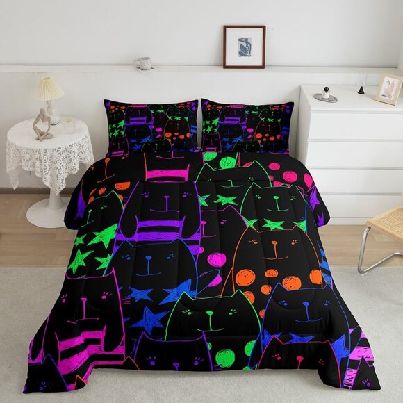 Black Cat Comforter Set Queen Sz - Picture 3 of 5
